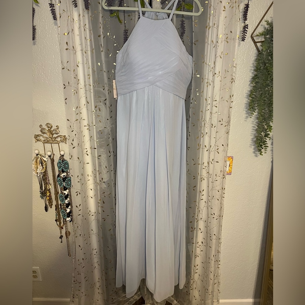 Elegant Light Blue Halter Dress